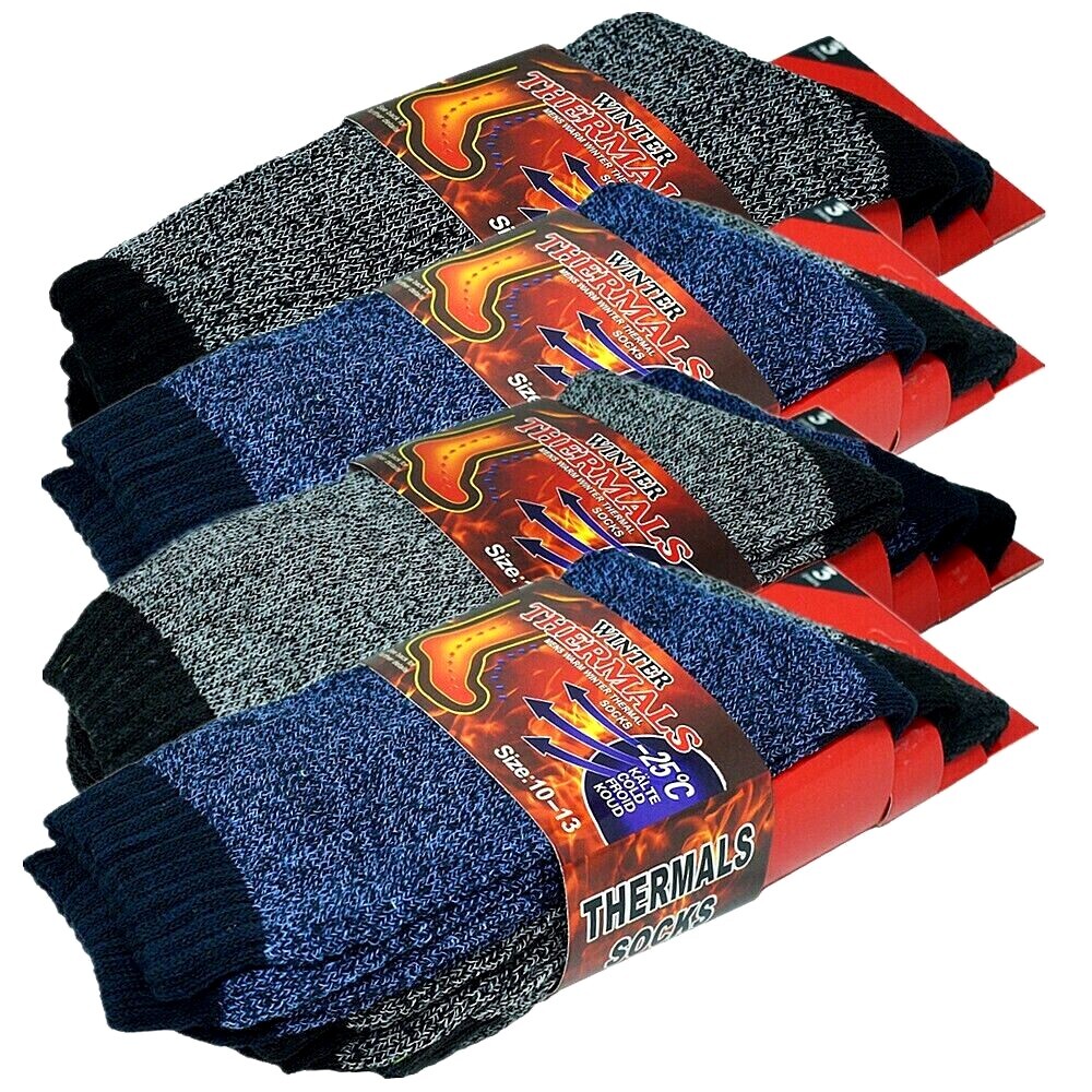 3-12 Pairs Mens Winter Heavy Duty Warm Thermal Heated Crew Boots Socks Size 9-13