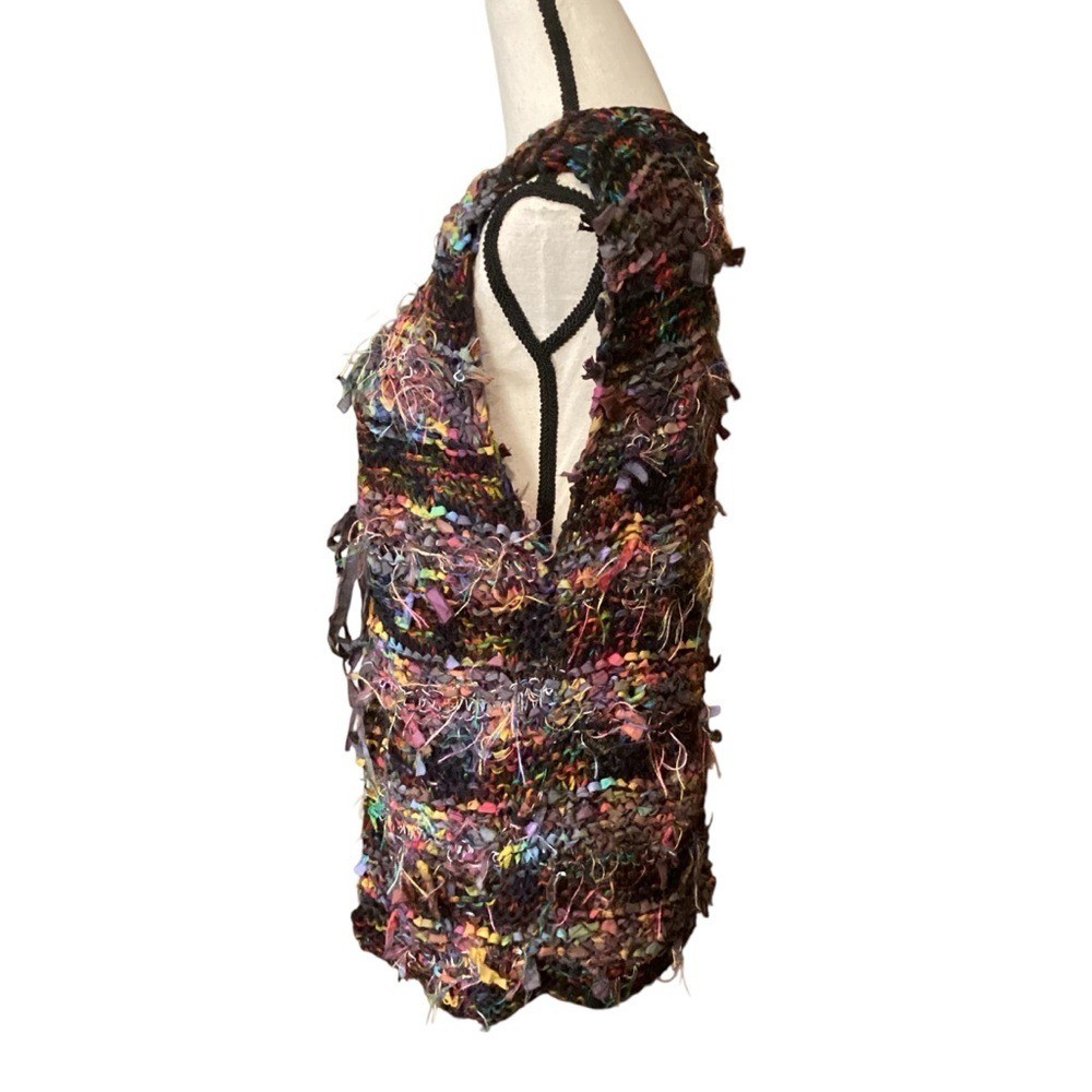 Knit & Crochet Fabric Tie Shabby Chic Vest Multicolor Front Tie Art to Wear