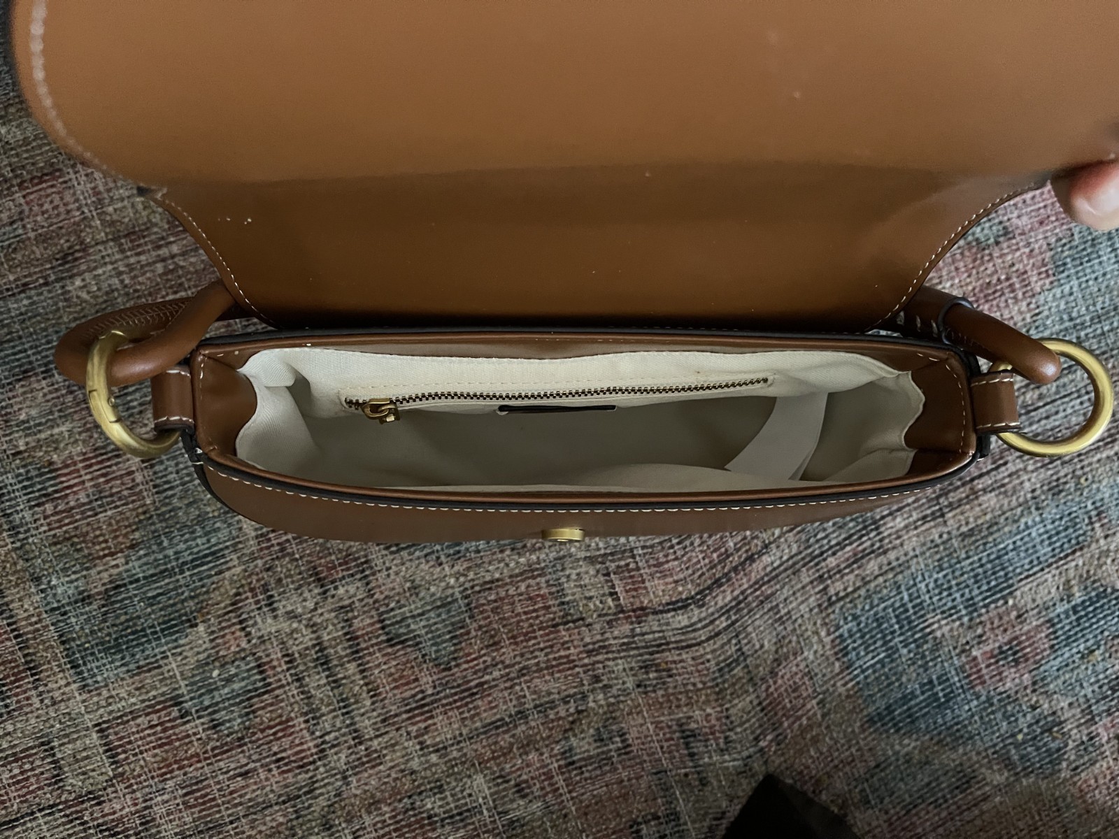 Zara Canvas Topstitch Crossbody Bag Tan Retro Classic Elegant Staple Capsule