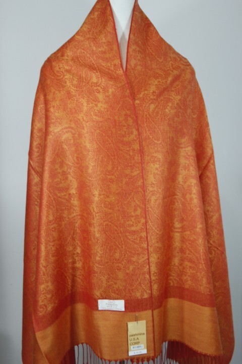 DG Women’s Pashmina Scarf Shawl Wrap Paisley White,Red Black,Silk,Cashmere-027