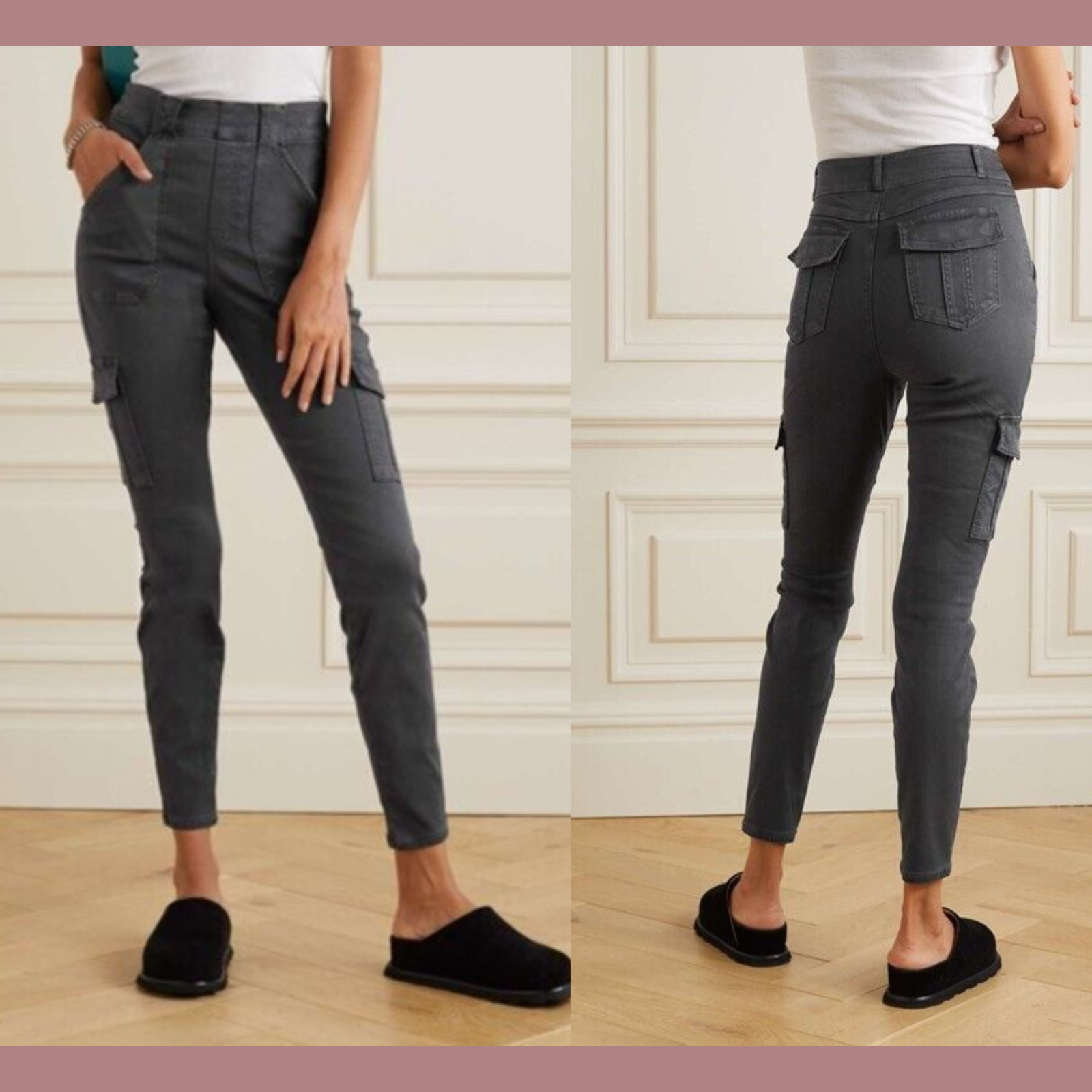 NEW $128 Spanx [ SP Small-Petite ] Twill Ankle Cargo Pants Washed Black #T1775