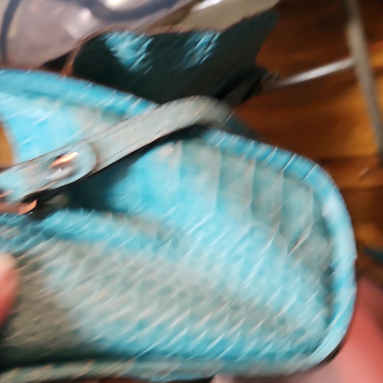 Blue Croc Embossed Crossbody Bag Turn Lock Zip Inner Pockets Silver Hardware