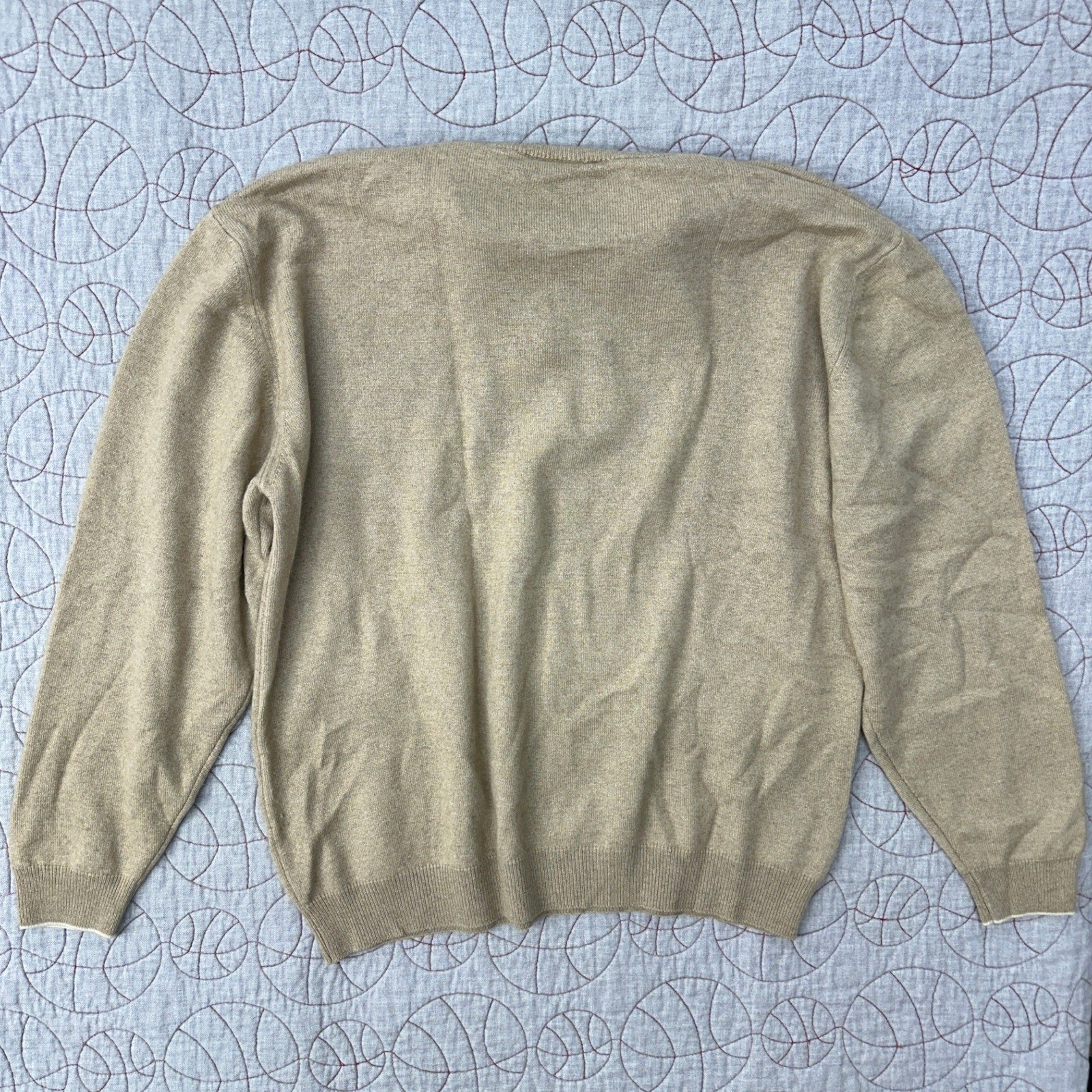 Hathaway Platinum 1/4 Zip Tan Luxury Silk Cashmere Sweater / Mens Medium