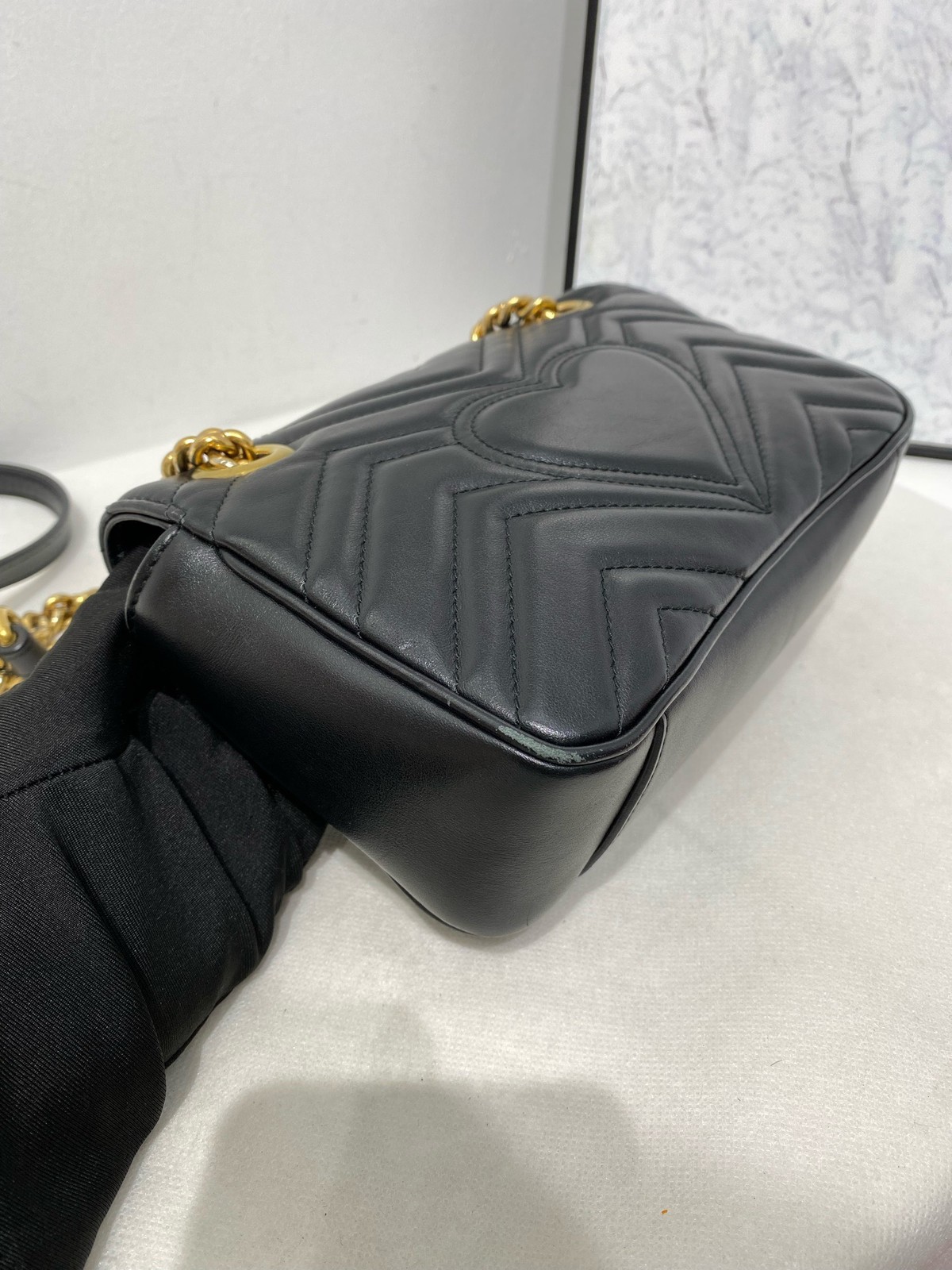 Gucci GG Marmont Small 22cm Black Gold Leather Chain Crossbody Bag Duty Paid