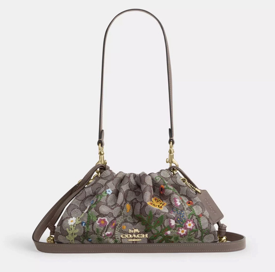 Coach Faye Shoulder Bag In Signature Jacquard with Floral Embroidery CDZ02, Oak