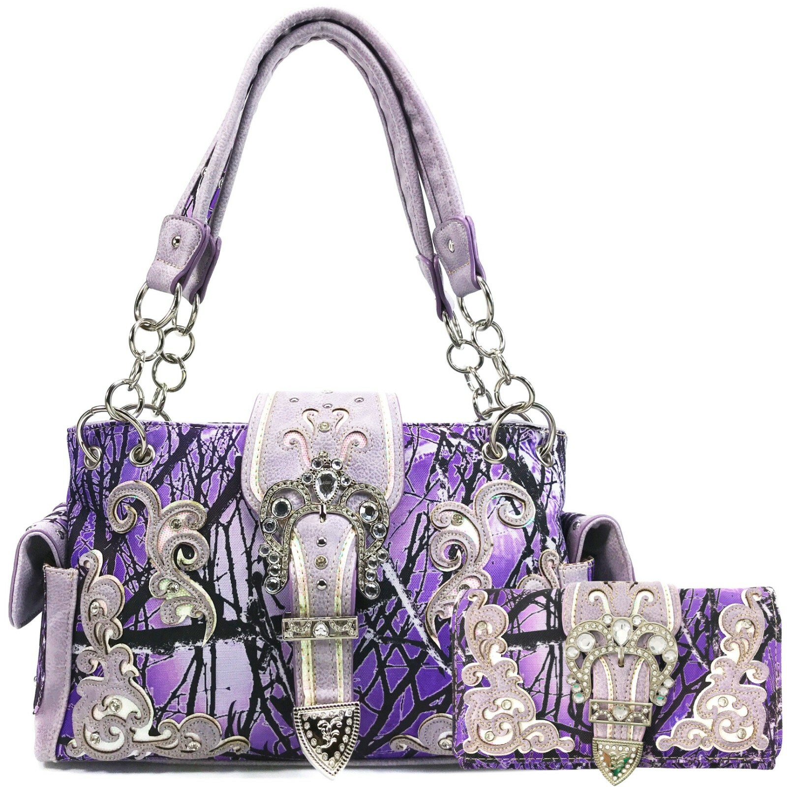 Lavender Camouflage Western Camo Rhinestone Buckle Conceal Carry Purse Wallet