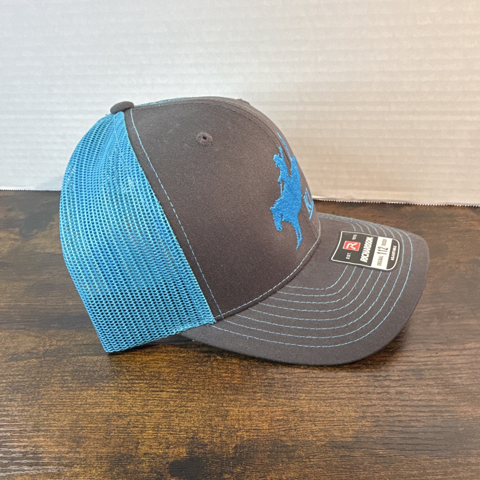 Richardson Gray Blue Trucker Hat Mesh Back Adjustable Solid Casual One Size