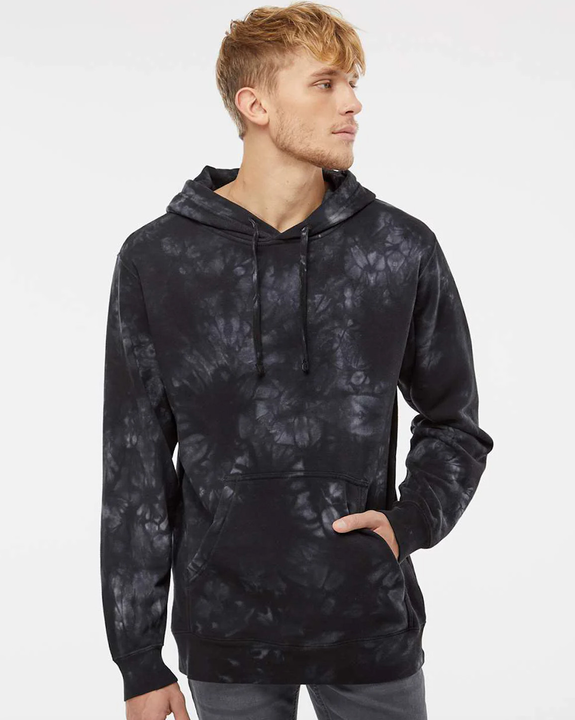 *NEW* Black Tie Dye Fleece Pullover Hoodie, Independent Trading Co. – LARGE