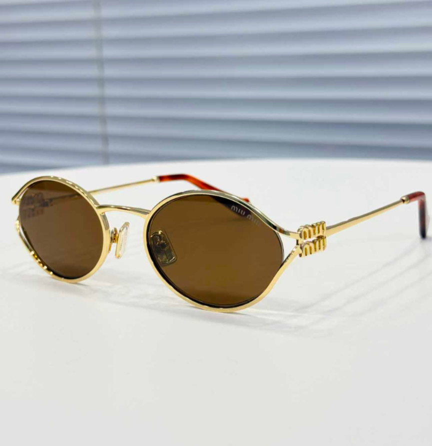 Miu Miu SMU 52YS Brass Gold/Dark Brown Logo Sunglasses 54-21-125mm New