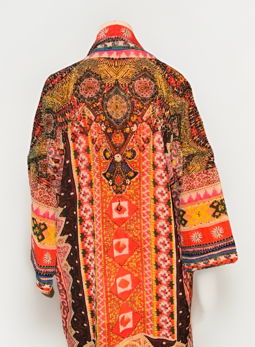 Soft Surroundings Sahara Sun Canaria Duster Open Topper Cover up Beaded Sz M