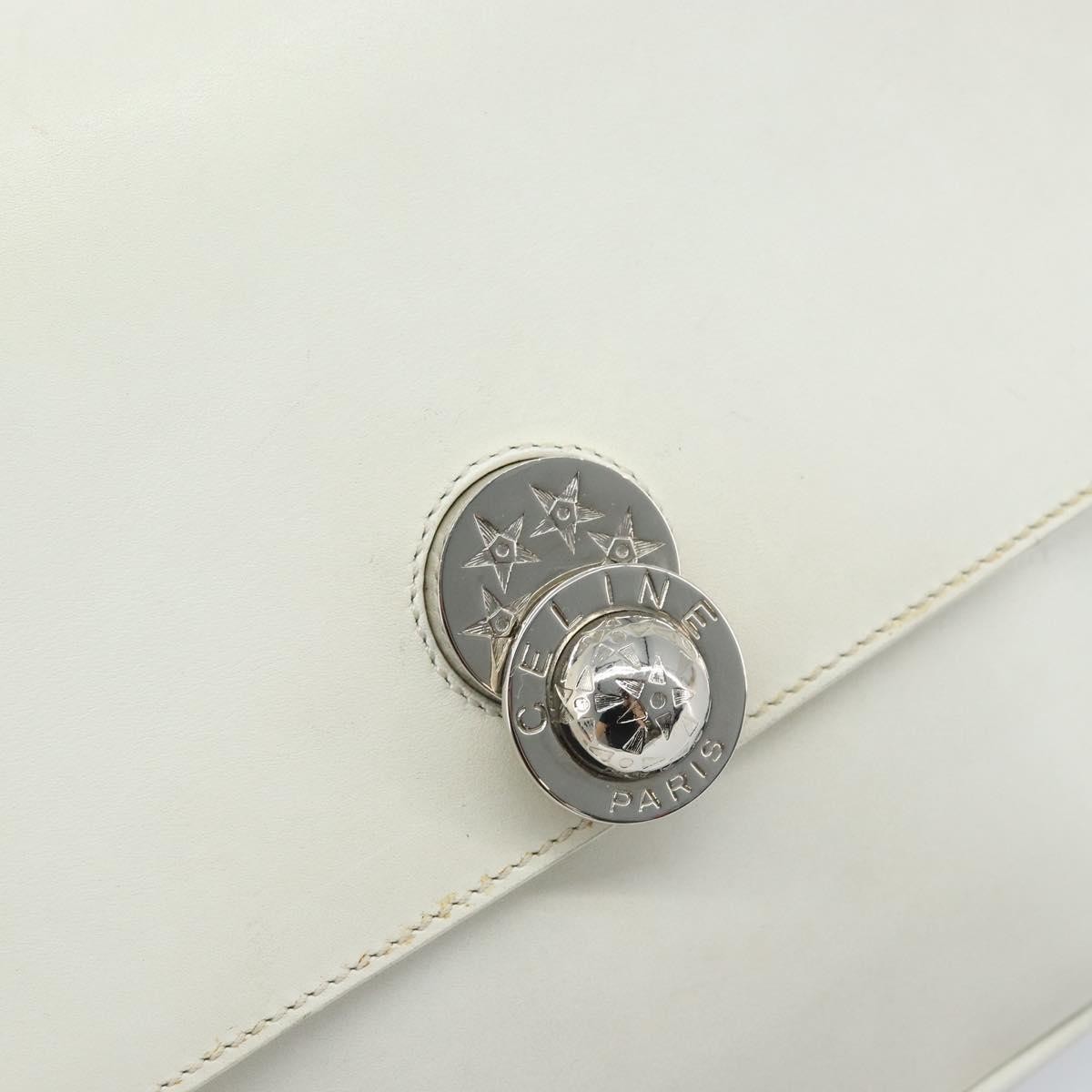 CELINE Star Ball Chain Shoulder Bag Leather White Silver Auth LNZ806