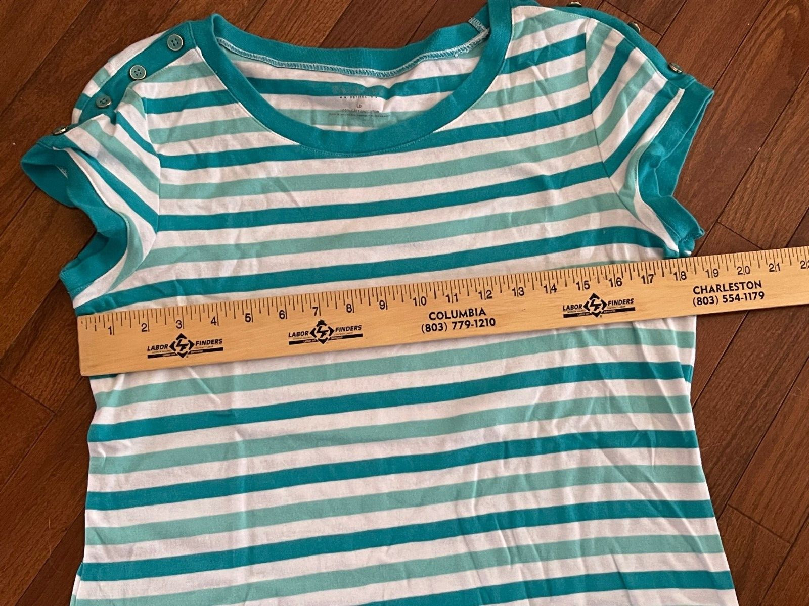 Talbots Petites Womens Turquoise and White Striped Top Shirt Size Large LP