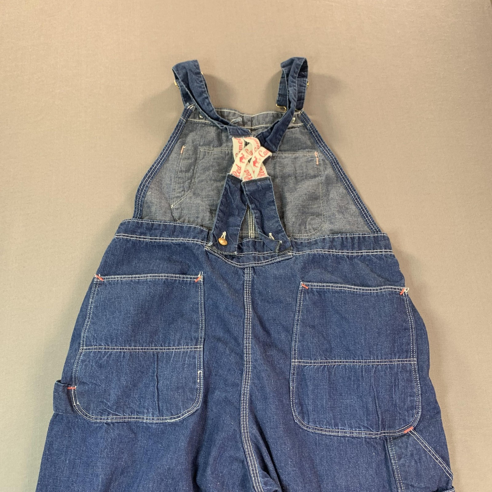 VTG Red Camel Sanforized Bib Overall Men 36×27 Blue Denim Workwear Carpenter 50s