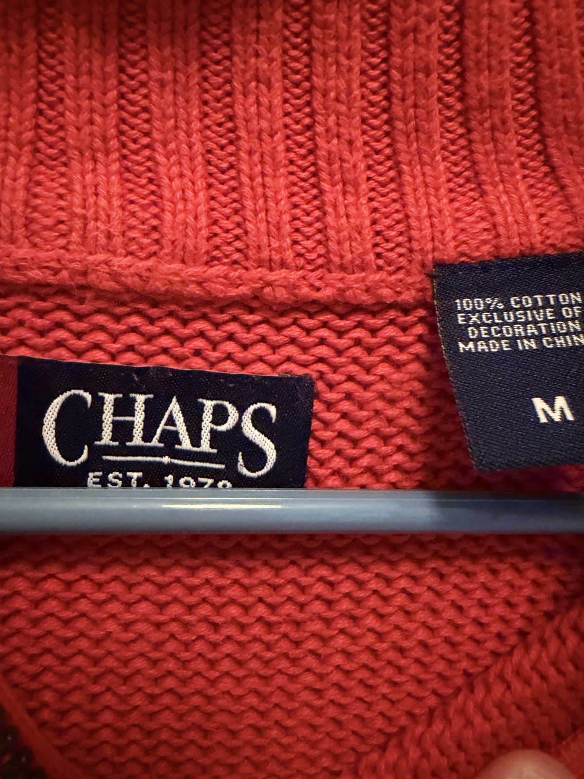 Chaps Men’s M Red Solid Cotton Knit 1/4 Zip Mock Neck Pullover Sweater