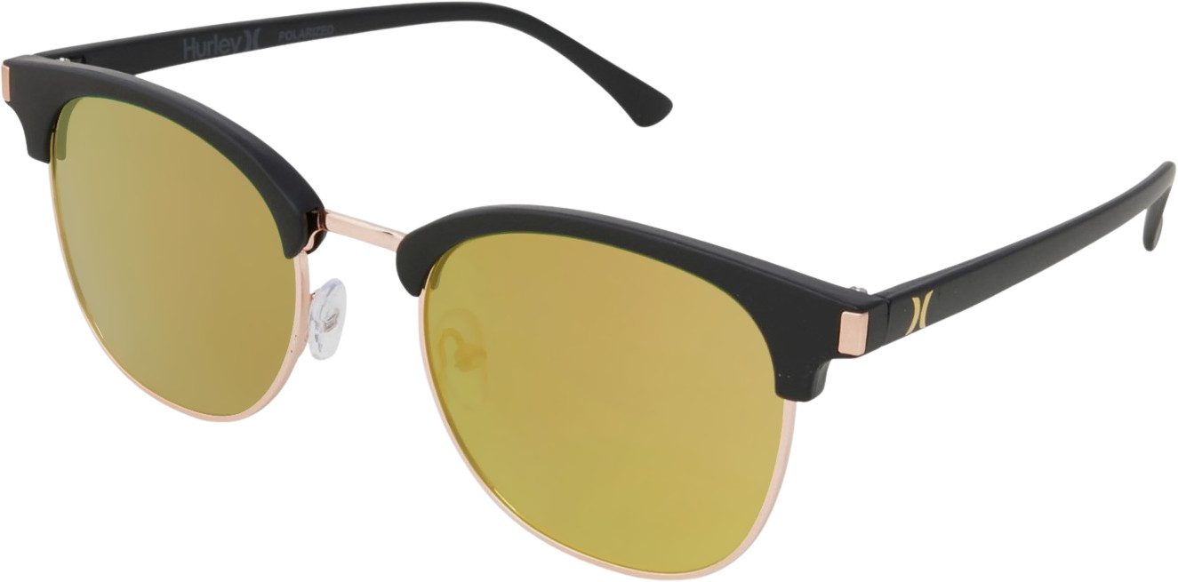 Hurley Retro Semi-Rim Polarized Sunglasses NWT Black / Green Bronze #47917-SUN1