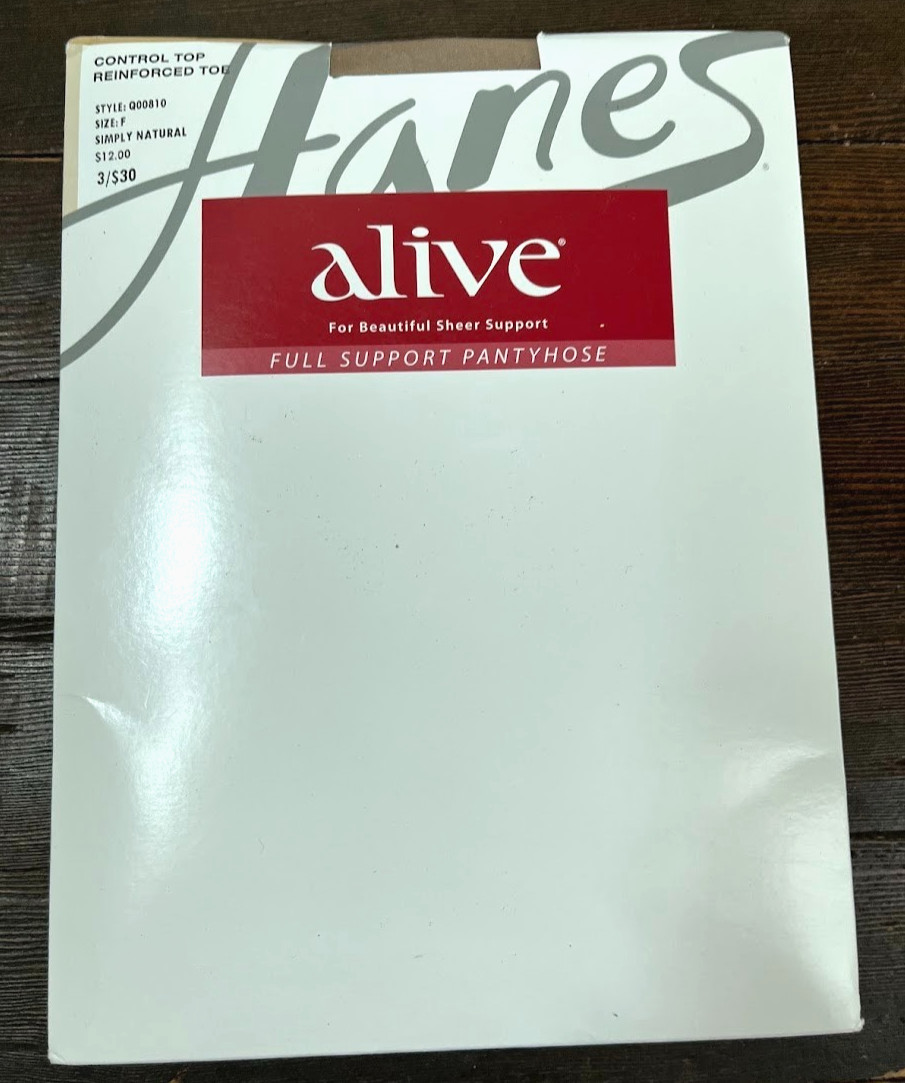 Hanes Alive Full Support Pantyhose Control Top Q00810 Size F Simply Natural