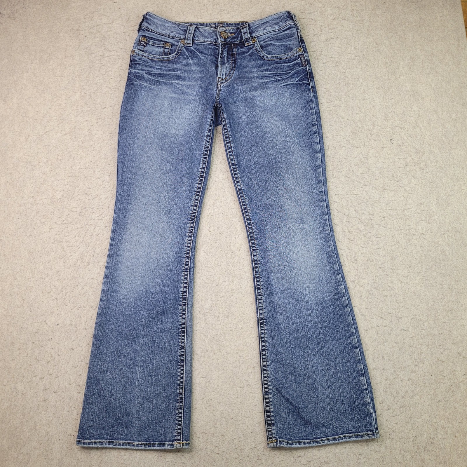 Silver Bootcut Jeans Womens 30 Blue Thick Stitch Distress Western Canada Vintage
