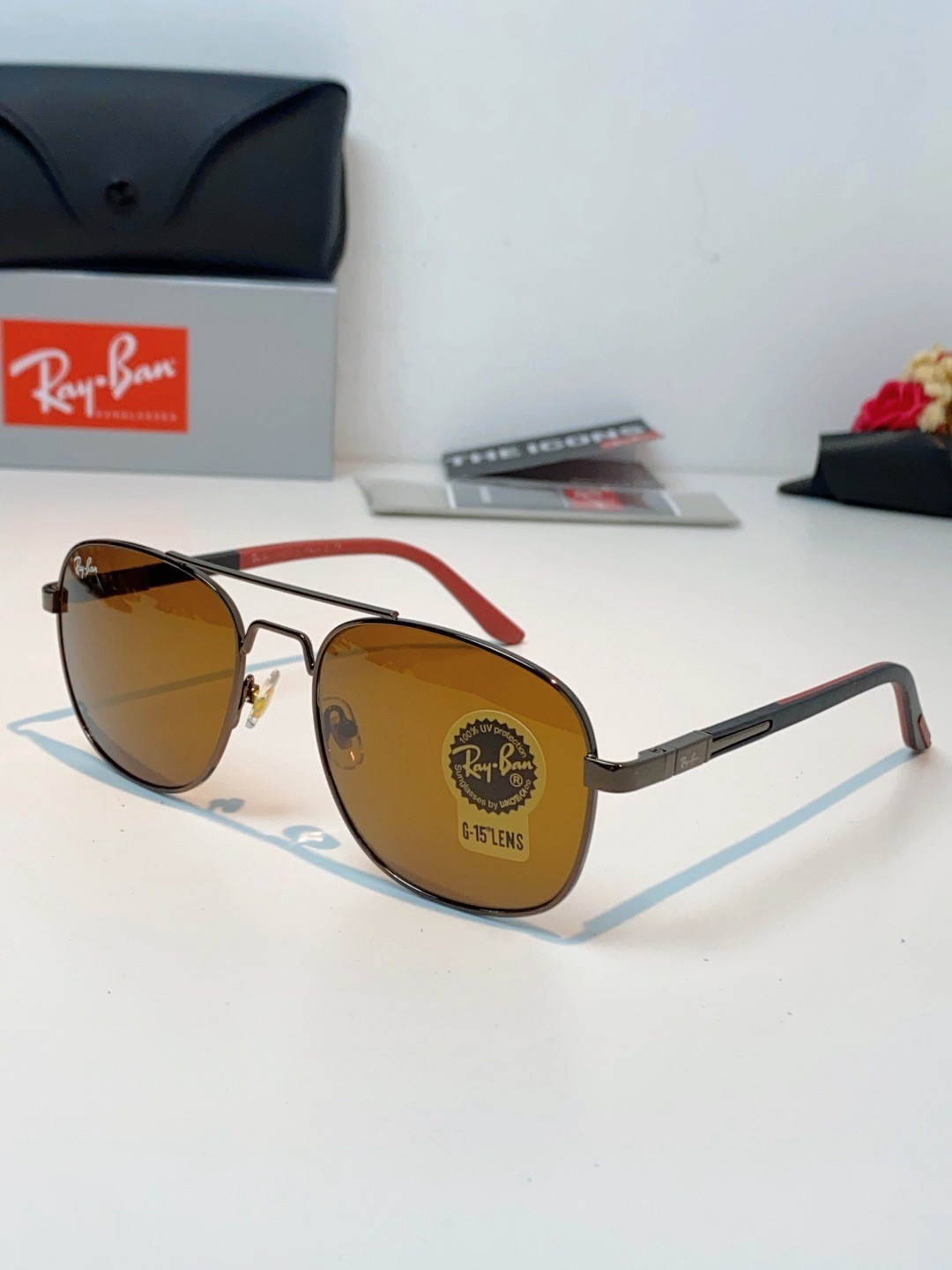 Ray-Ban RB3669 Gunmetal Square Sunglasses 57-20-145 G15 Amber Brown Lens