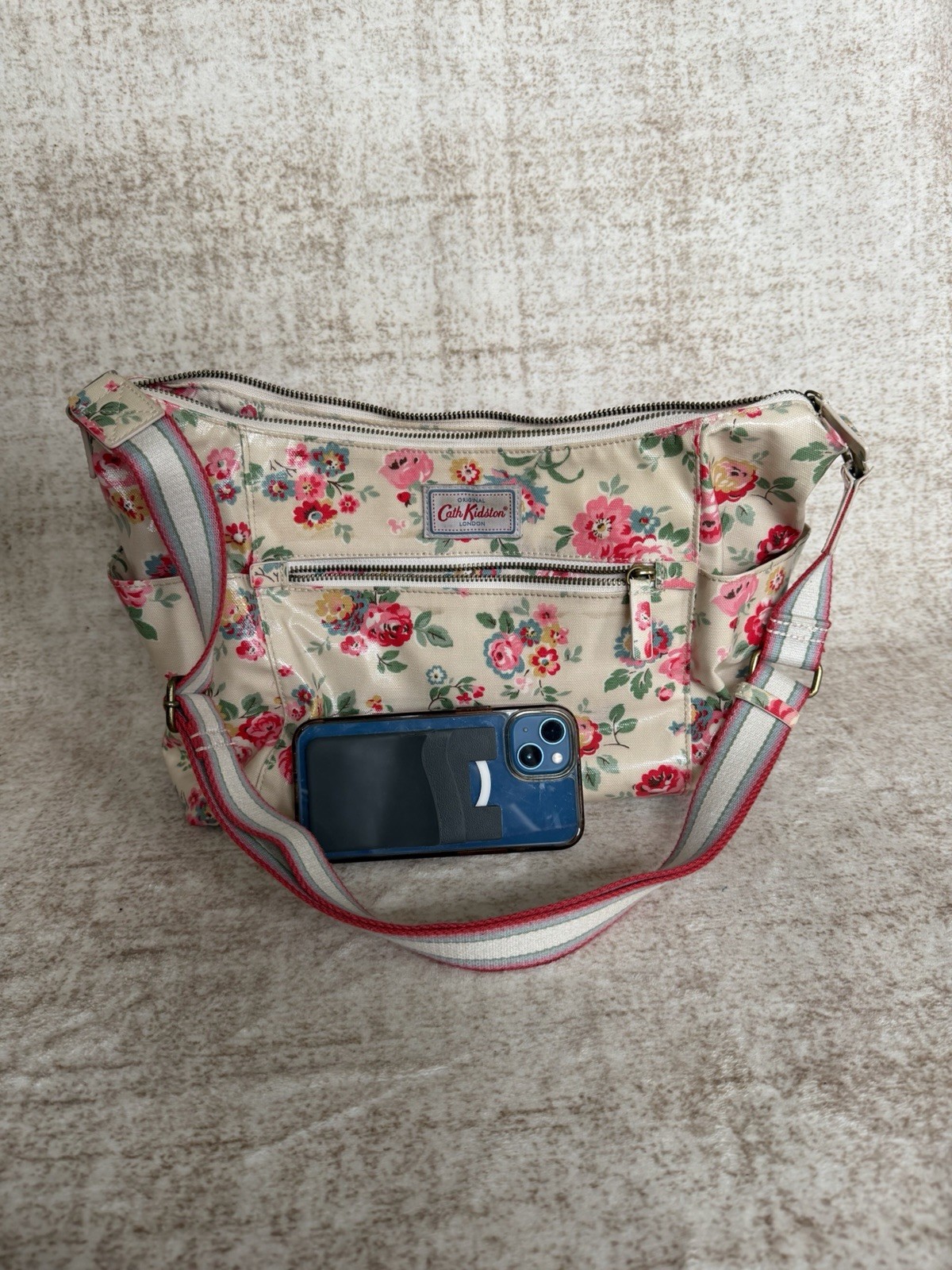 Cath Kidston Floral Oilcloth Crossbody Bag with Pouch Cream Pink Vintage