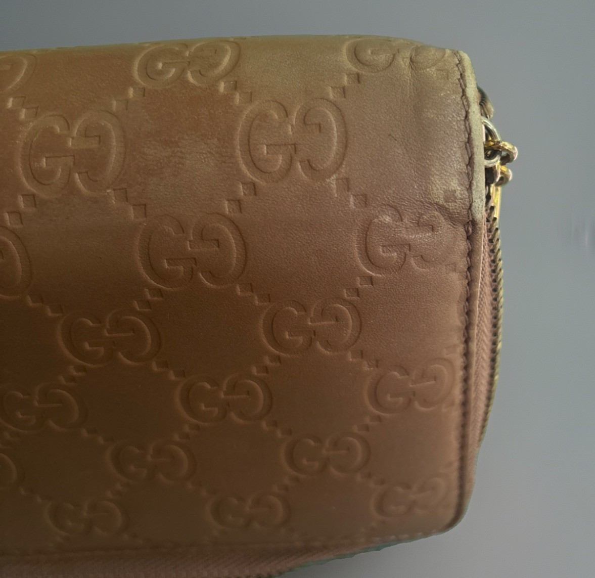 Gucci Bronze Guccissima Leather Zip Around Continental Wallet GG Heart Charm