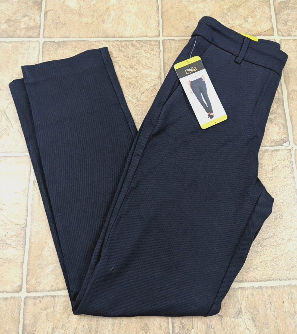 New Dalia sz S Ponte Knit Pants navy blue pull on stretchy tummy control 3545