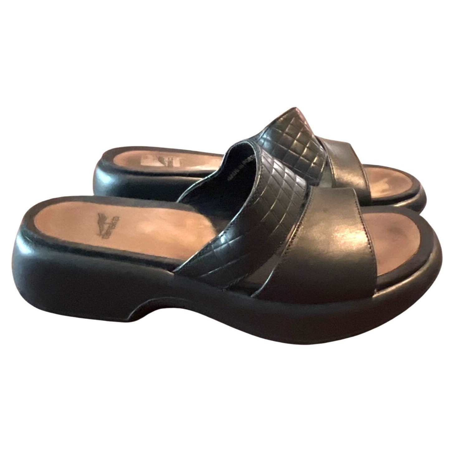 DANSKO Quilted Double Strap Leather Slip On Comfort Slide Wedge Sandal 8.5-9