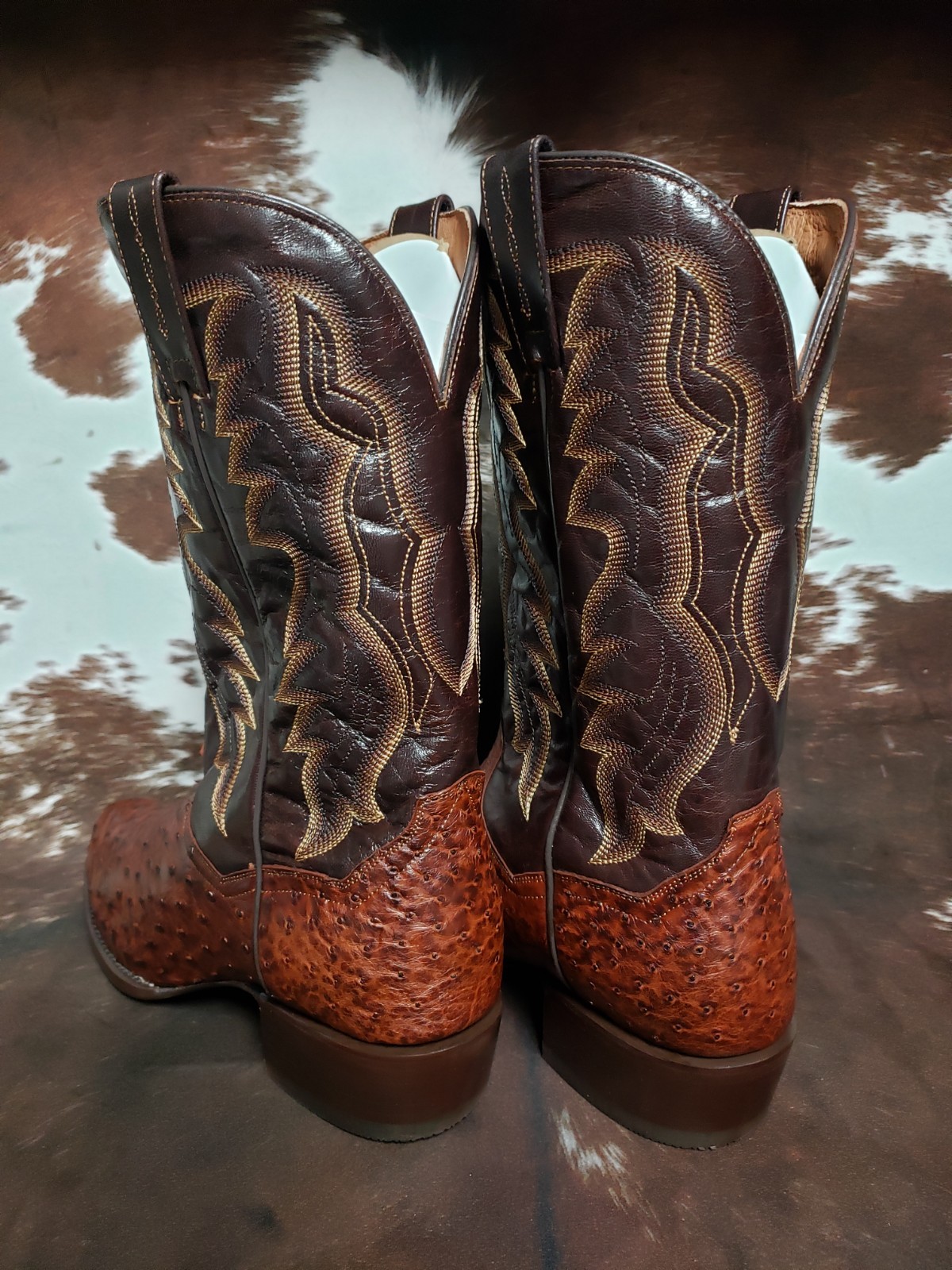Dan Post Pershing Brass Full Quill Ostrich Western Boots Round Toe Mens Sz 12 D