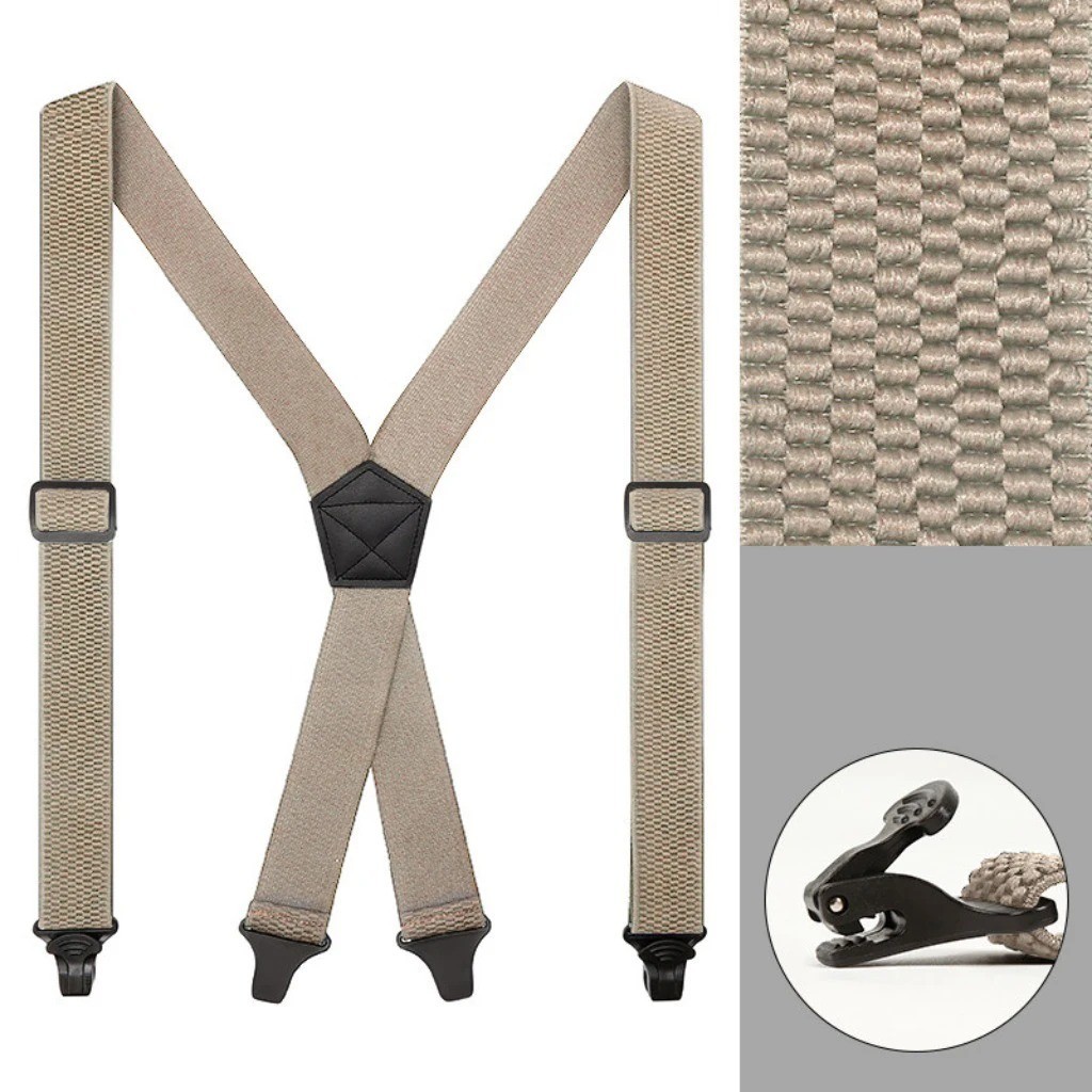 Heavy Duty Suspenders for Men Work Biker Outdoor 3.8cm Wide X-Back with 4 Snap H