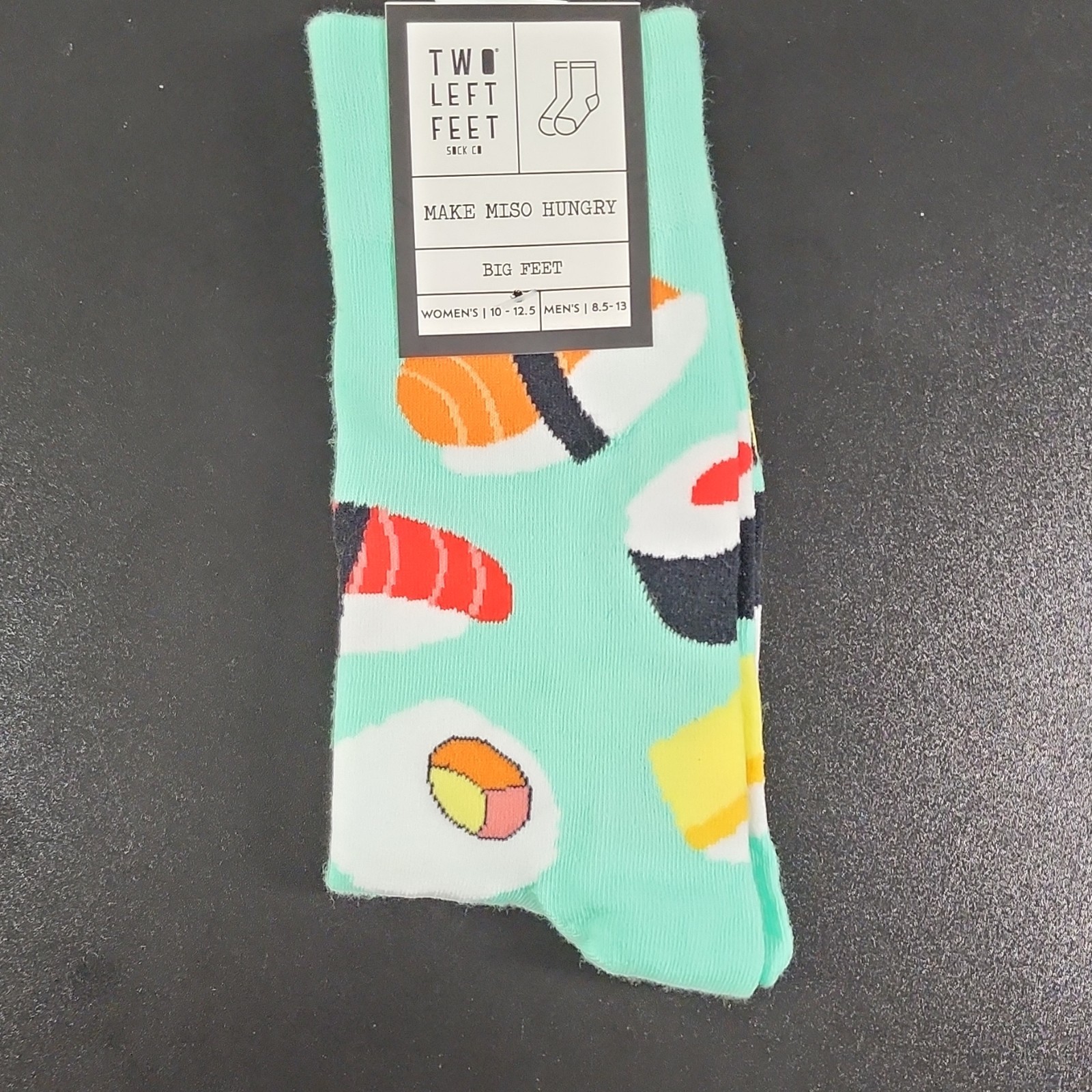 Two Left Feet Sock Co Make Miso Hungry Crew Socks Green Multi Men 8.5-13