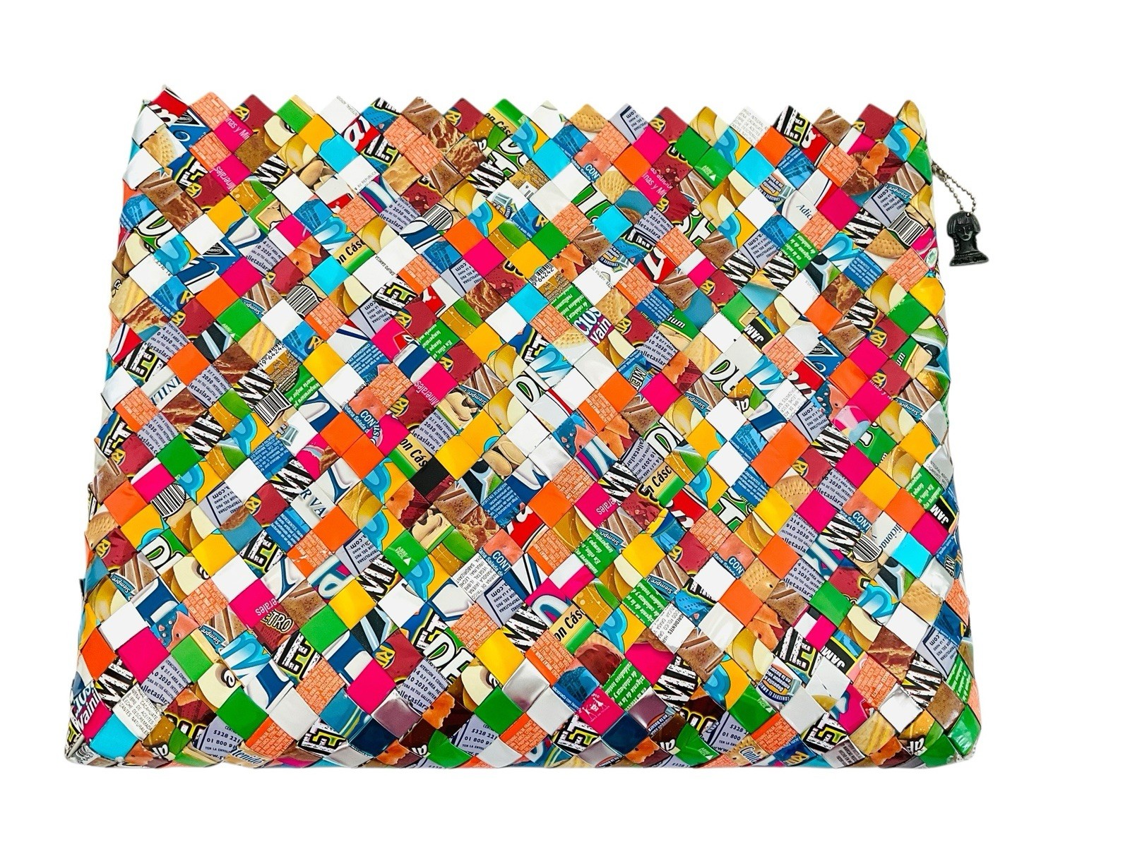Nahui Ollin Vintage Candy Wrapper Woven Crossbody Clutch Bag Large