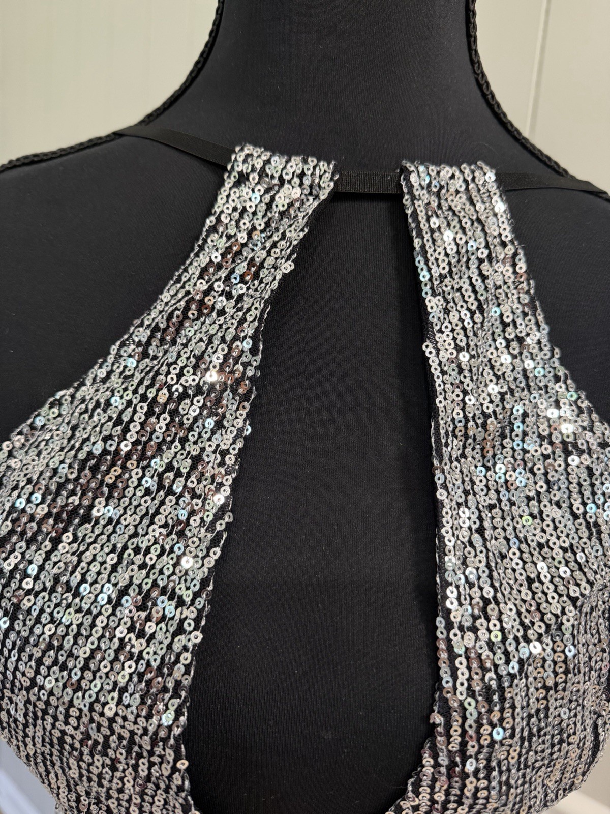 AKIRA Silver Sequin Halter Jumpsuit XS New With Tags Straight Leg Party Clubwear