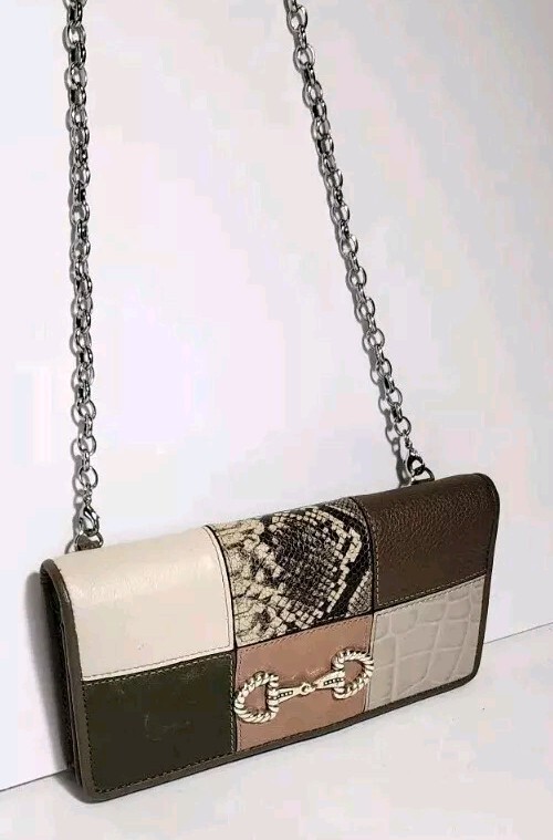 BRIGHTON OFF THE GRID ROCKMORE HORSE BIT EMBLEM PATCHWORK CROSSBODY WALLET NWD