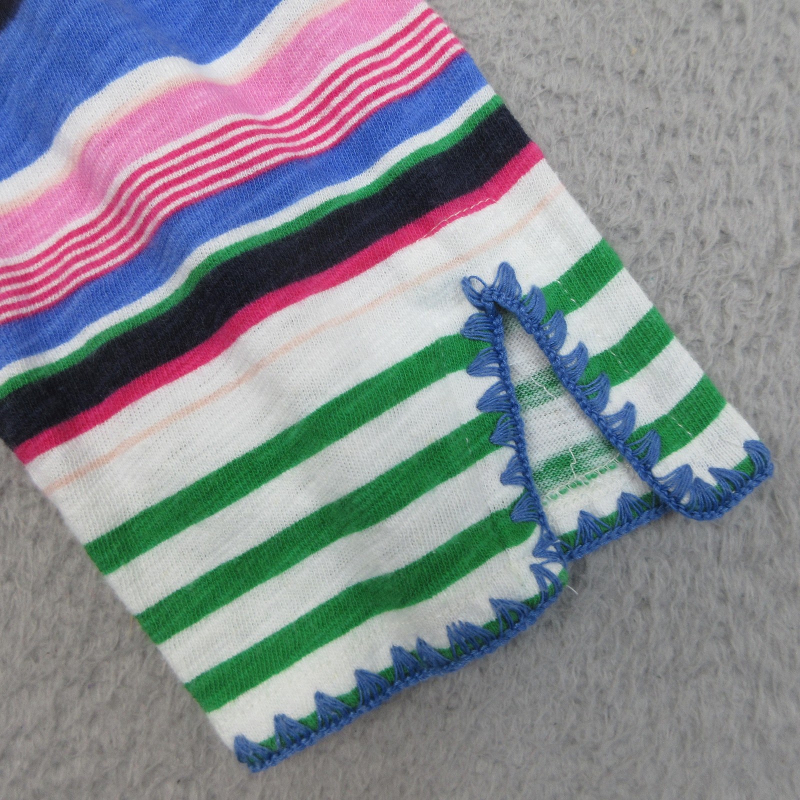 Talbots Linen Blend Tunic Top Women M Blue Green Striped Coastal Nautical Resort
