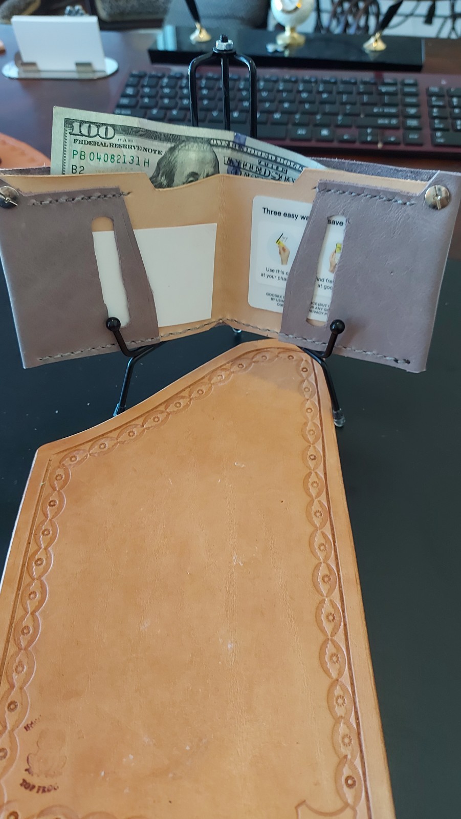 unique design unisex wallet all leather and handmade in USA usid card and bills