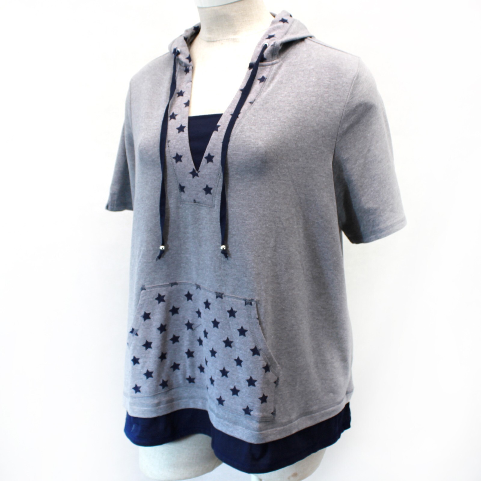 Catherines Plus Size American Flag Gray Hoodie STARS DUET TUNIC Top 3X 26/28