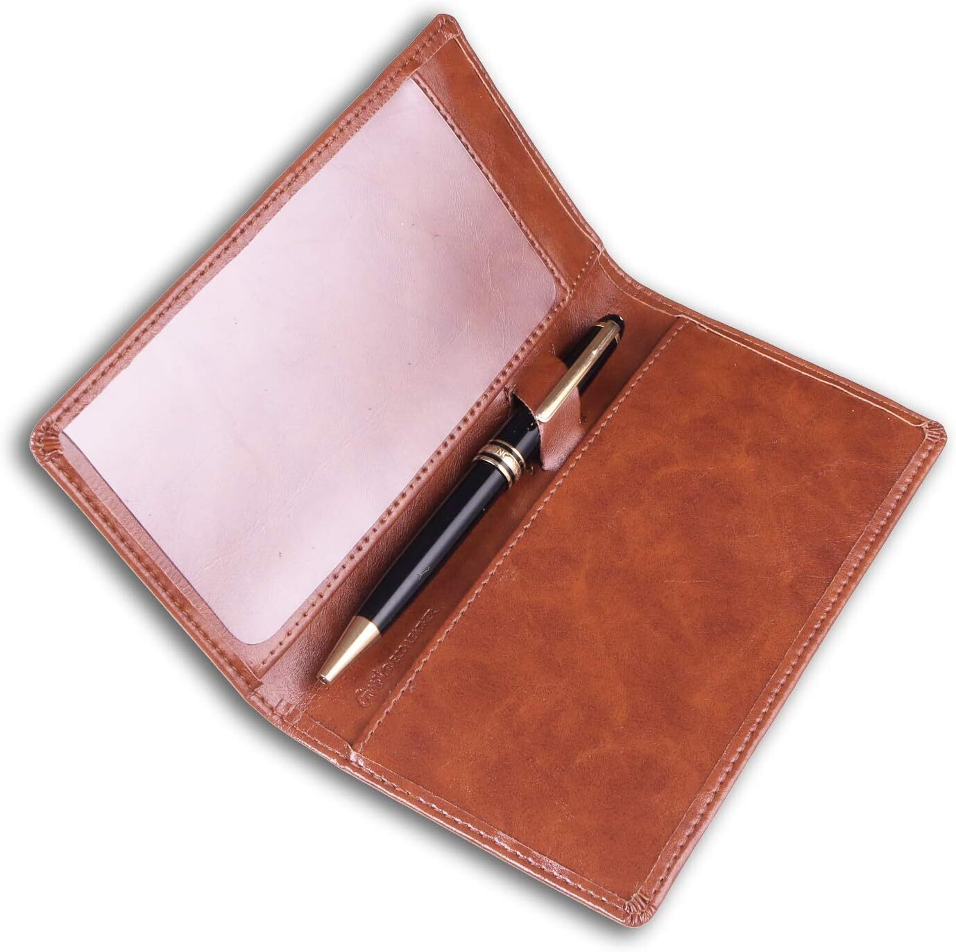 Leather Checkbook Cover: Built-In Divider, Pen Holder, RFID Blocking