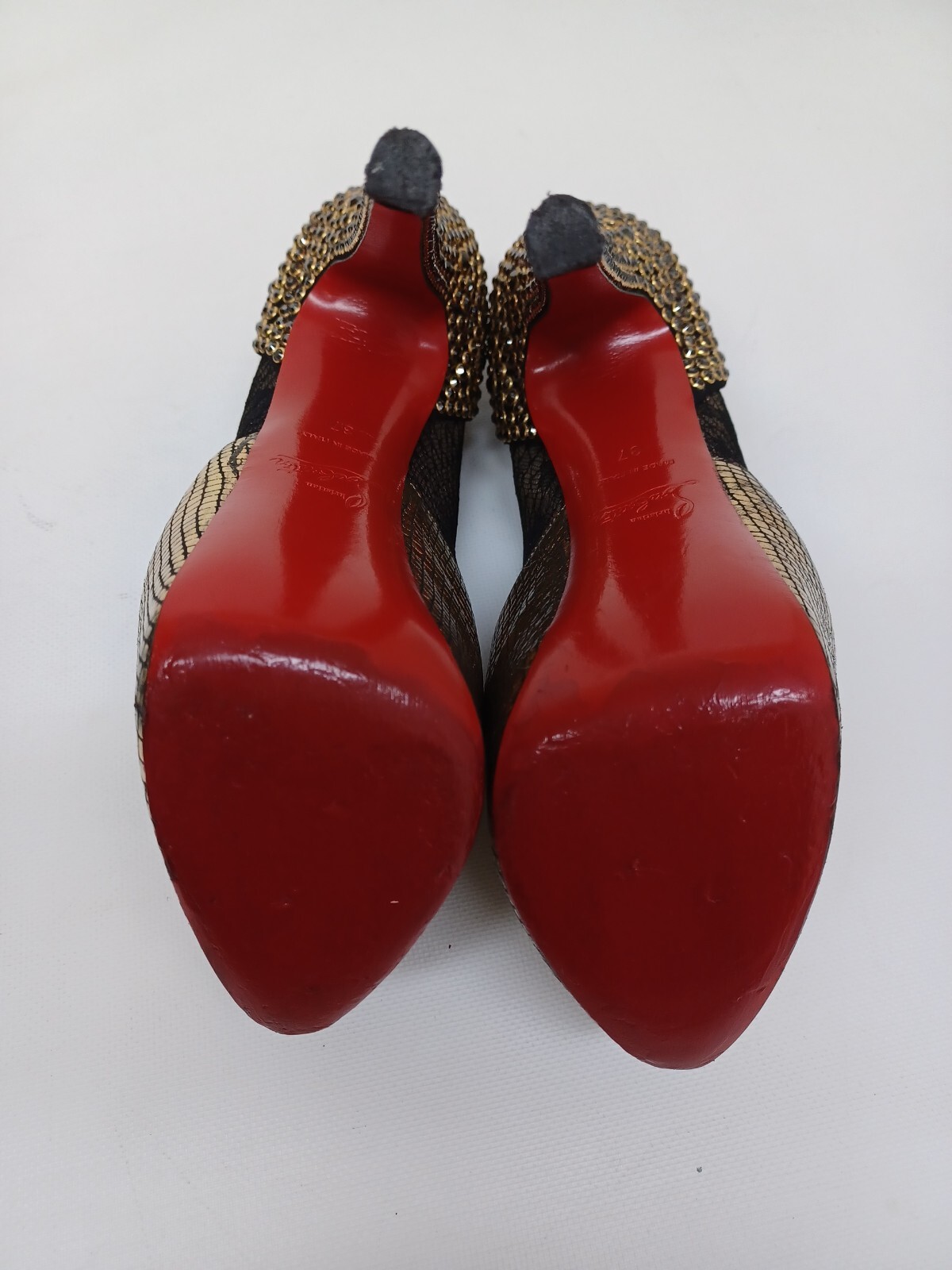 $3600 CHRISTIAN LOUBOUTIN 37 Booties Heels Aeronotoc Strass Platform Gold 160