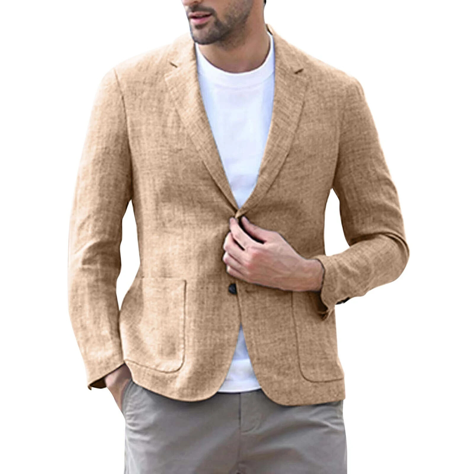 Summer Linen Men Blazer Casual Sports Jacket Beach Leisure Wedding Party Blazer