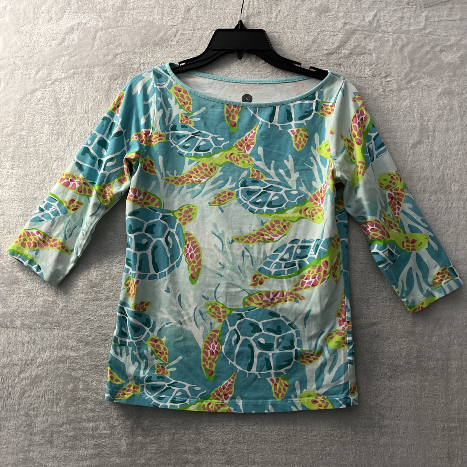 Ana Clare Womans Blouse Top Multicolor Geometric Small Cotton Blend Long Sleeve