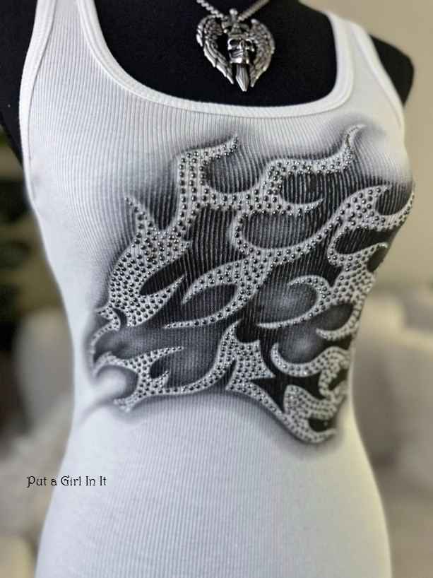 New Vocal Apparel Women’s Crystal Stud White Rebel Rock Eagle Tank Top S M L XL