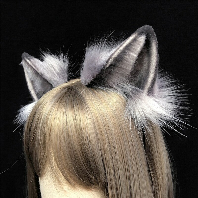 White Fold Style Wolf Haru Bunny Rabbit Ears Hairhoop Headwear for Cosplay