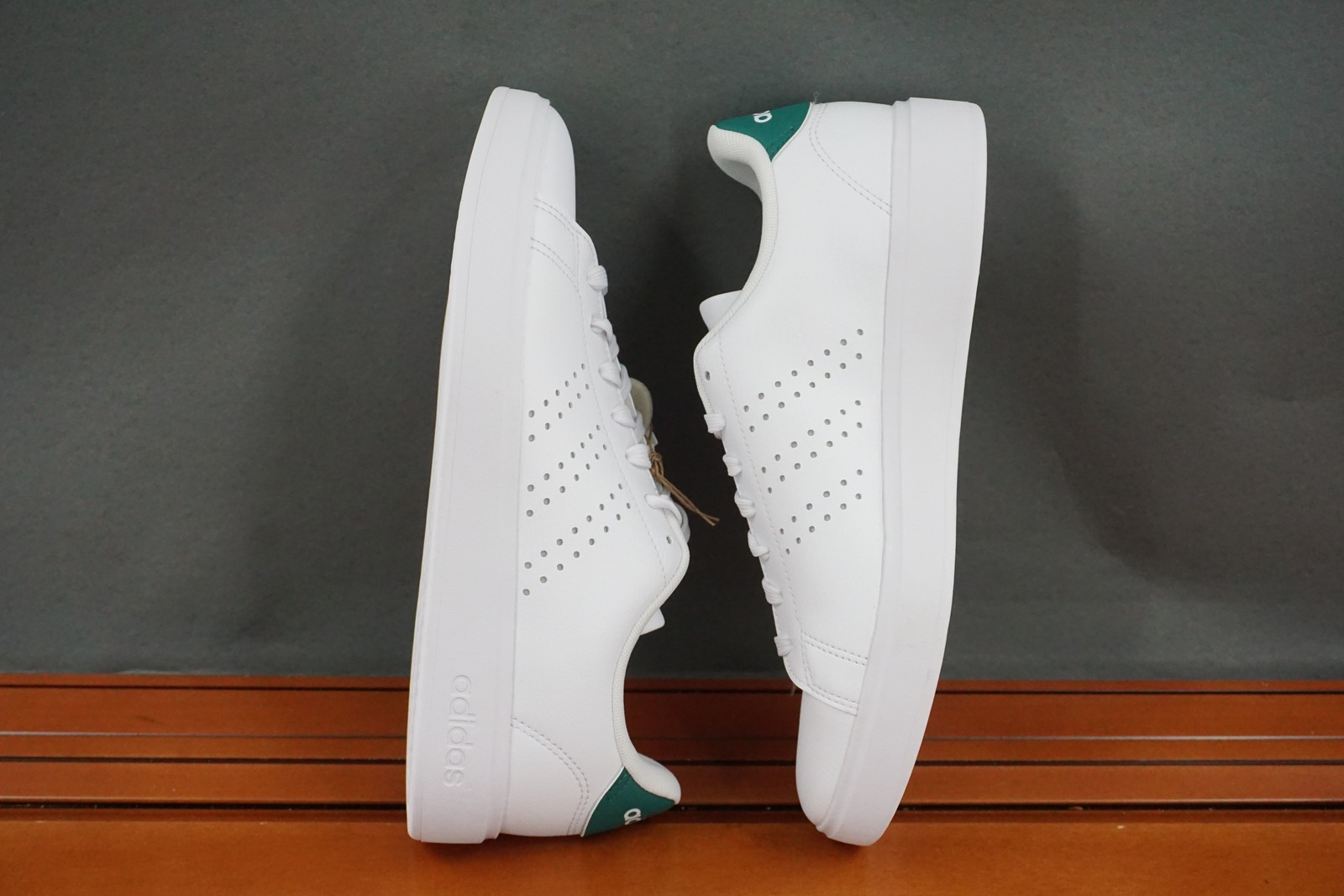 Adidas Advantage 2.0 Shoes Mens Size 7 White Green Tennis Lace Up Cloudfoam