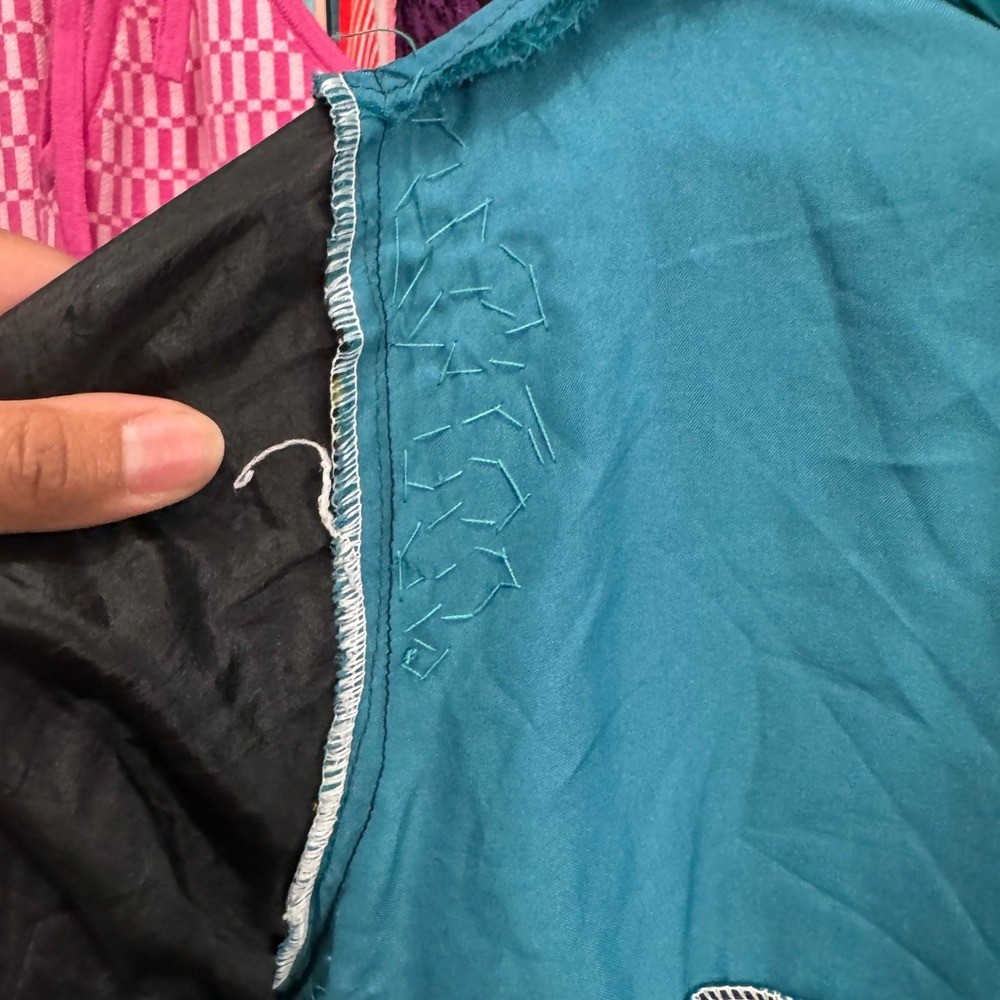 Fairy Core Teal and Black Velour Beaded Tunic