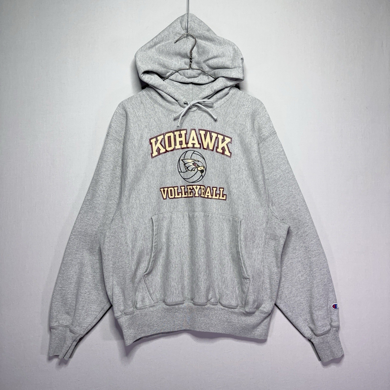 VTG Champion Reverse Weave Hoodie – Y2K – Coe College Kohawks – Gray – MEDIUM