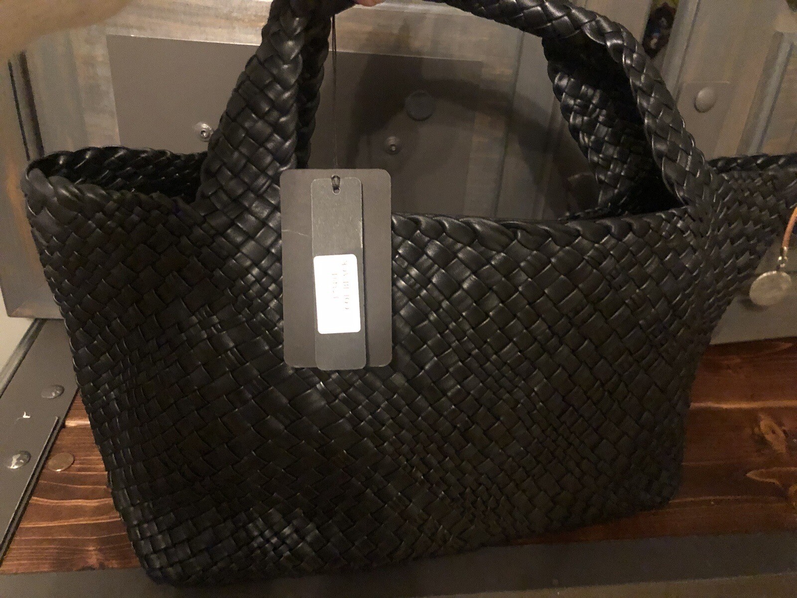 NEW STYLE FALOR FIRENZE MADE IN ITALY LARGE LEATHER WOVEN BLACK TOTE NWT