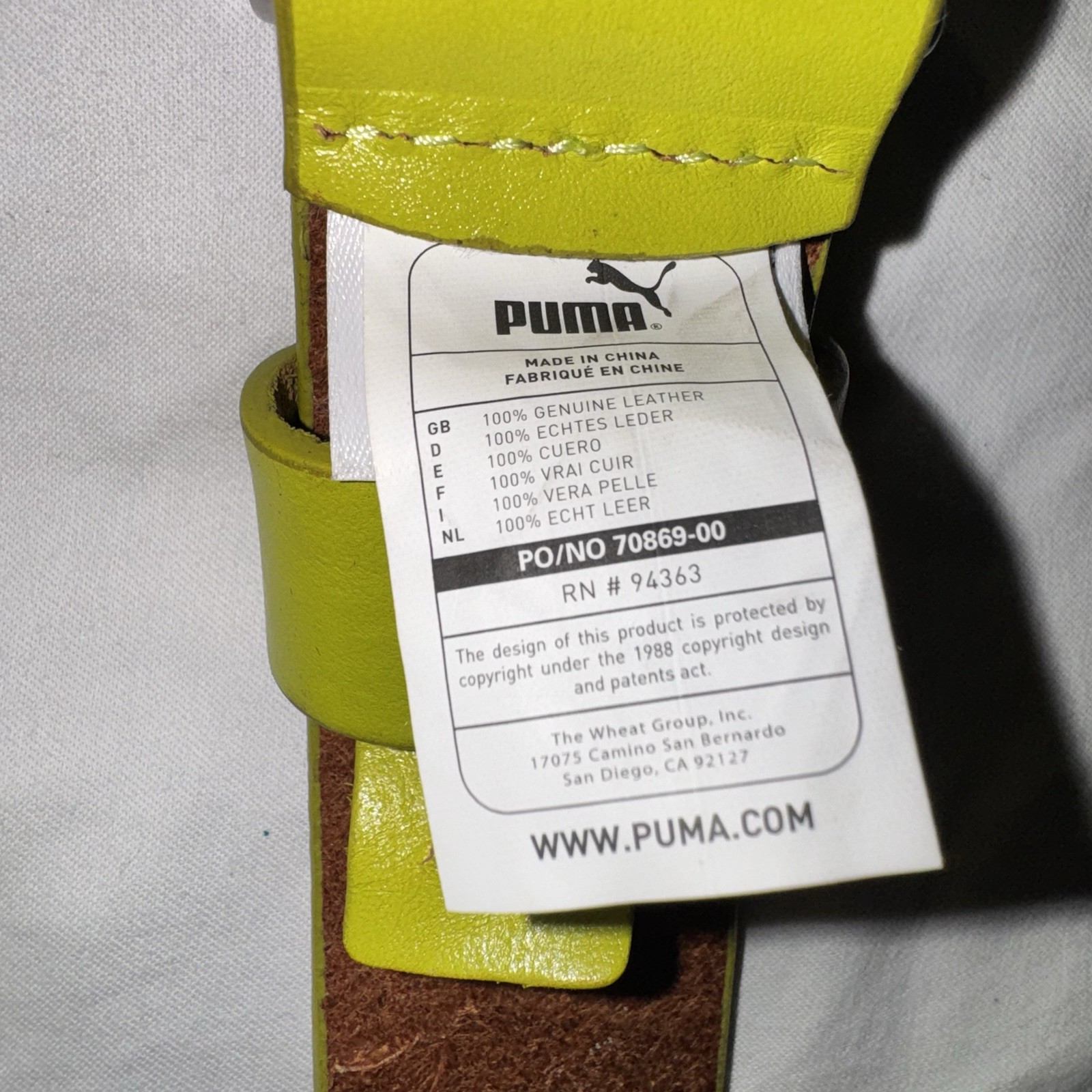 PUMA Lime Green Genuine Leather Adjustable Logo Buckle Men’s Sport Belt Size XL