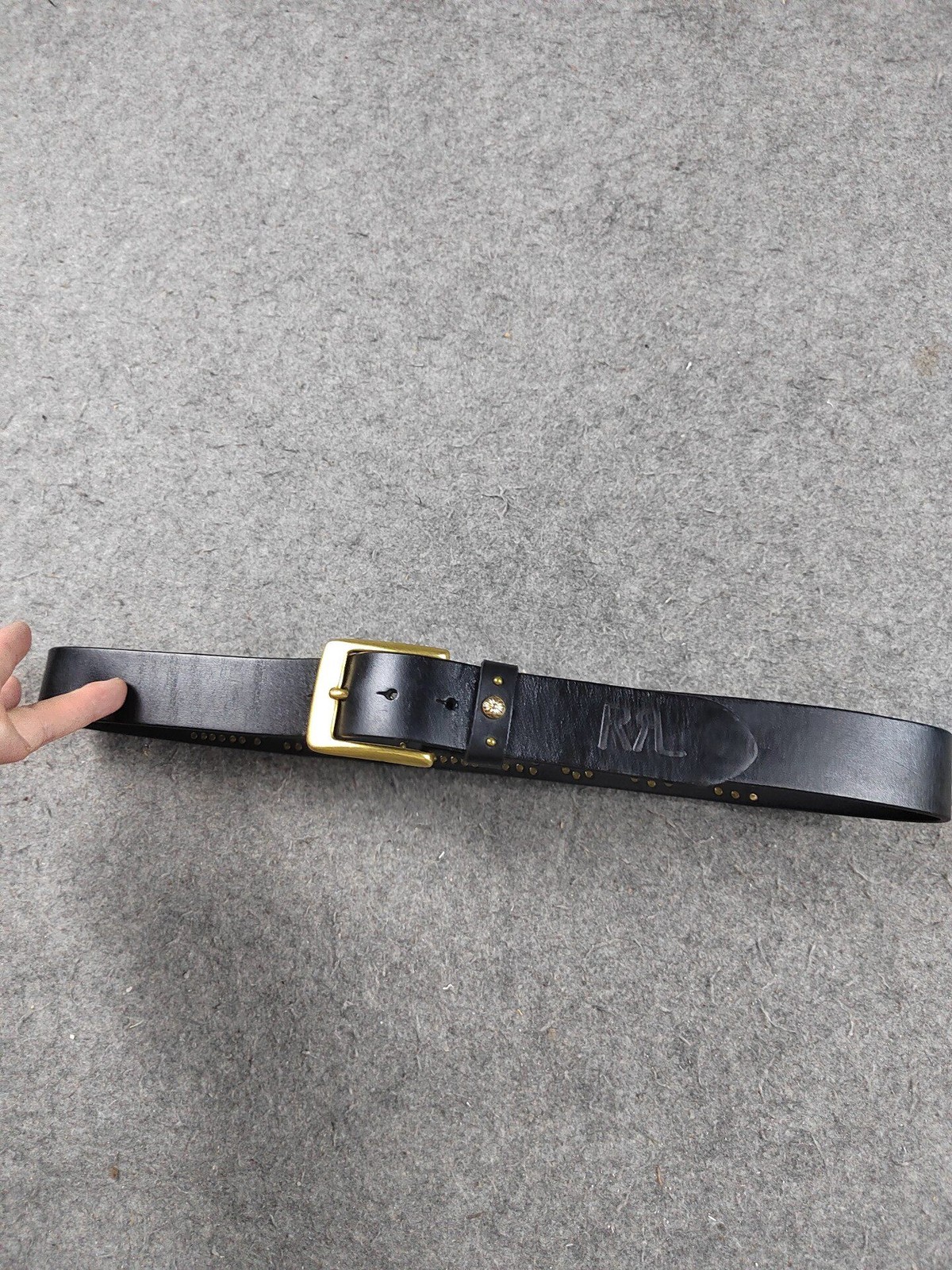 RRL Double RL Vintage Brass Studded Leather Belt Solid Brass Buckle Size 34