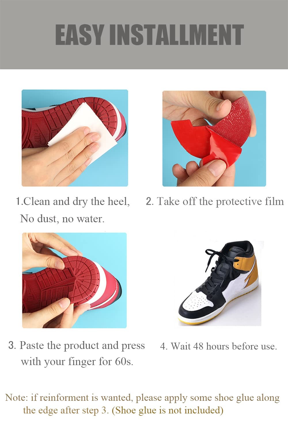 Sole Protector for Sneakers, Strong Self-Adhesive Shoe Heel 6.5-7.5, Black