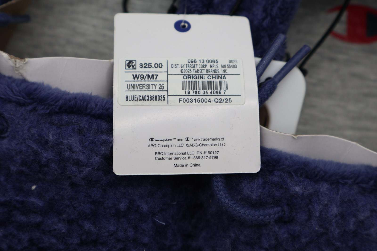 Champion Black, Blue & Grey Logo Slip-On Slippers Faux Fur Lined Non-Slip W9/M7