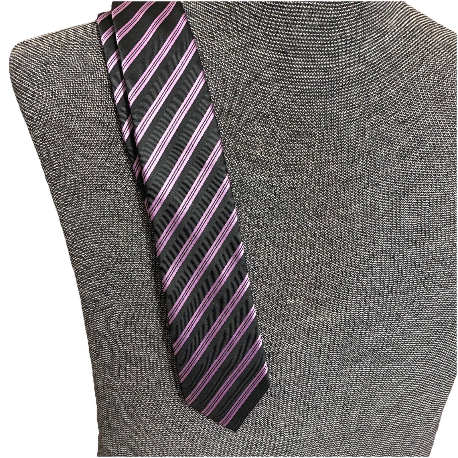 J. Ferrari Tie Black Purple Striped JF J Ferrar Narrow Necktie 60″ x 3″ Classic